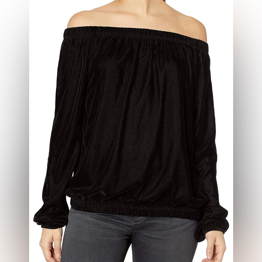 Bailey 44 Off the Shoulder Velvet Top Black Med Wore 1x